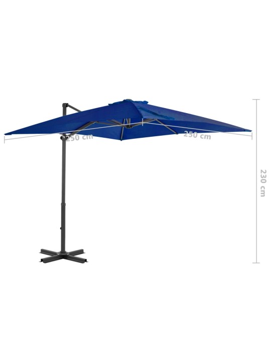 Boční zahradní slunečník s hliníkovou tyčí azurový 250 x 250 cm