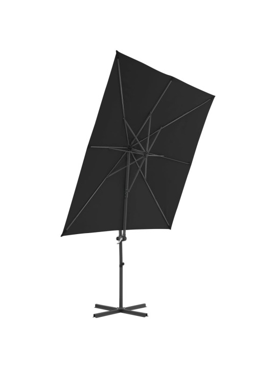 Boční zahradní slunečník s ocelovou tyčí černý 250 x 250 cm