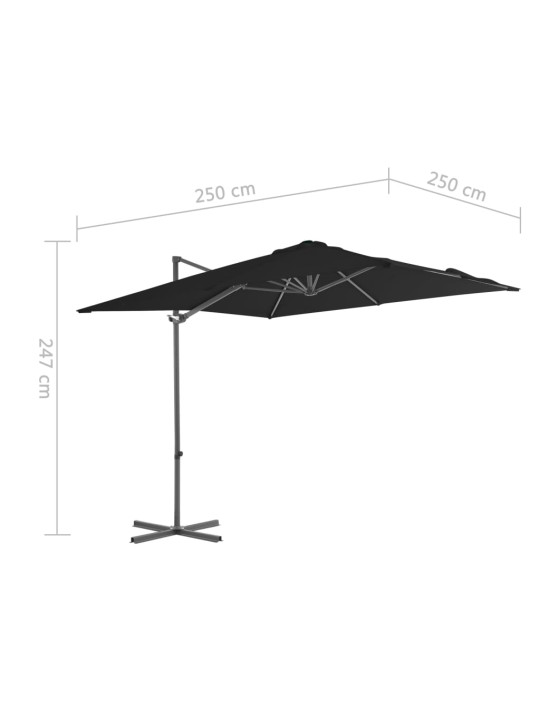 Boční zahradní slunečník s ocelovou tyčí černý 250 x 250 cm