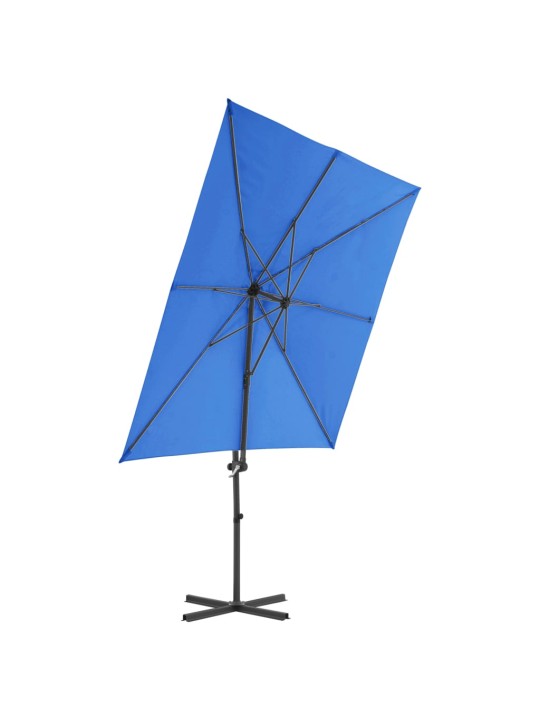 Boční zahradní slunečník s ocelovou tyčí azurový 250 x 250 cm