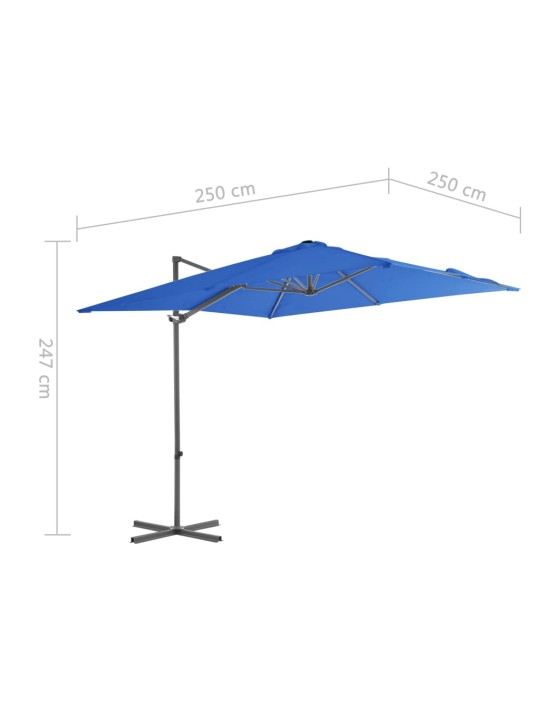 Boční zahradní slunečník s ocelovou tyčí azurový 250 x 250 cm