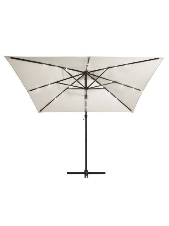 Boční zahradní slunečník s LED ocelová tyč 250 x 250 cm pískový