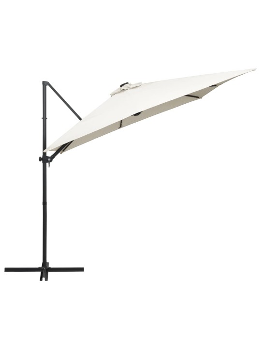 Boční zahradní slunečník s LED ocelová tyč 250 x 250 cm pískový