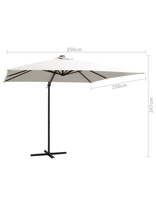 Boční zahradní slunečník s LED ocelová tyč 250 x 250 cm pískový