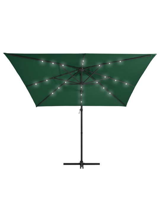 Boční zahradní slunečník s LED ocelová tyč 250 x 250 cm zelený