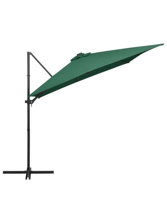 Boční zahradní slunečník s LED ocelová tyč 250 x 250 cm zelený