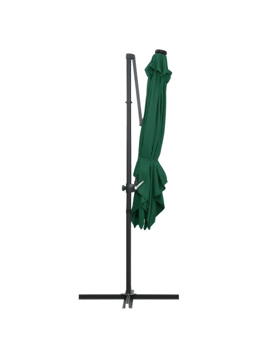 Boční zahradní slunečník s LED ocelová tyč 250 x 250 cm zelený
