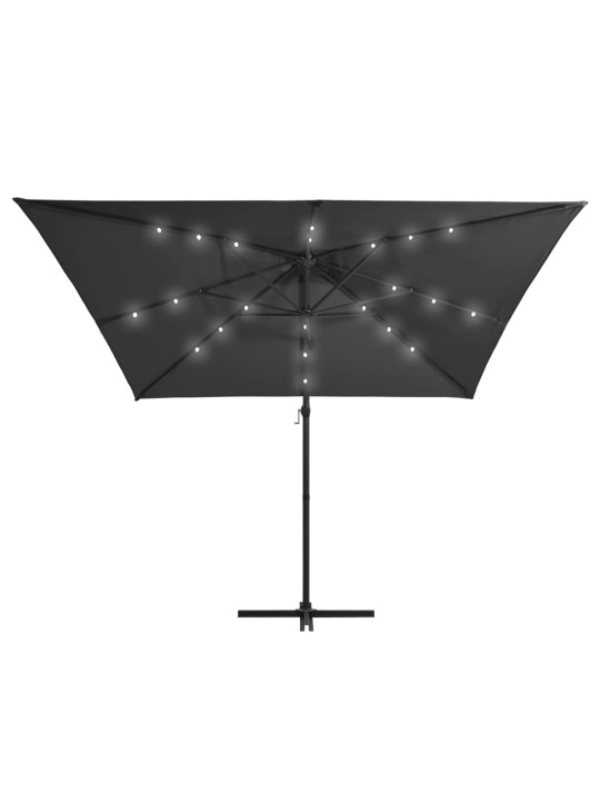 Boční zahradní slunečník s LED ocelová tyč 250x250 cm antracit
