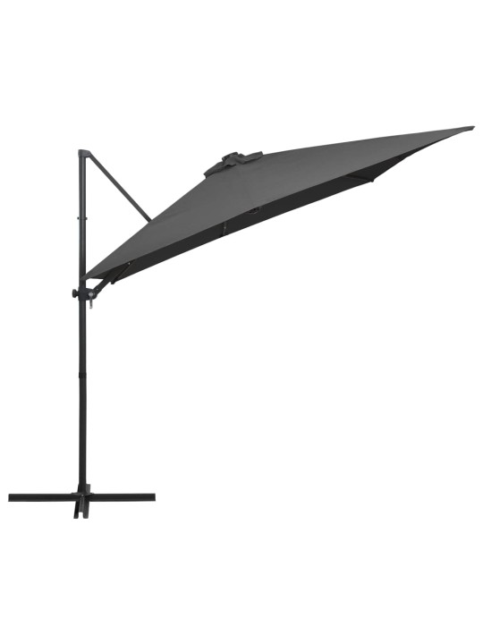 Boční zahradní slunečník s LED ocelová tyč 250x250 cm antracit