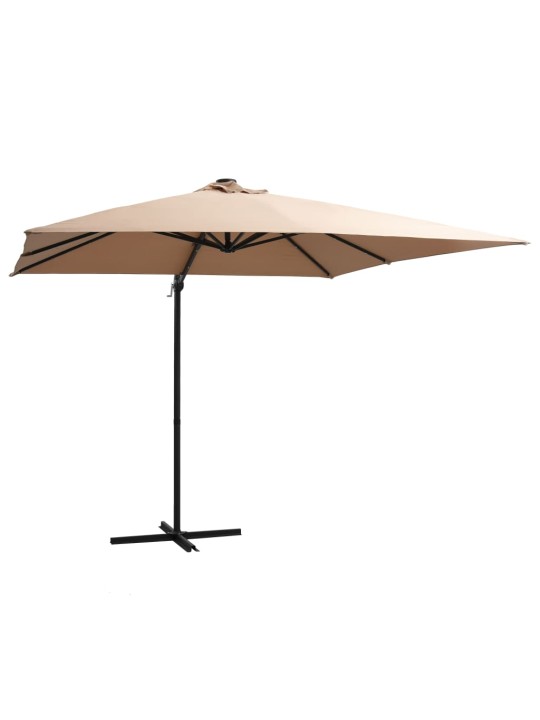 Boční zahradní slunečník s LED ocelová tyč 250 x 250 cm taupe