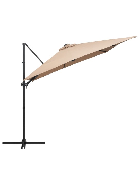 Boční zahradní slunečník s LED ocelová tyč 250 x 250 cm taupe