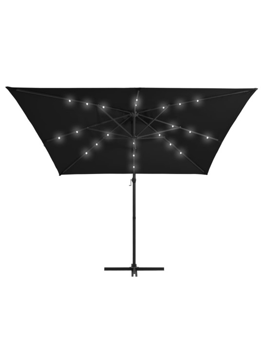 Boční zahradní slunečník s LED ocelová tyč 250 x 250 cm černý
