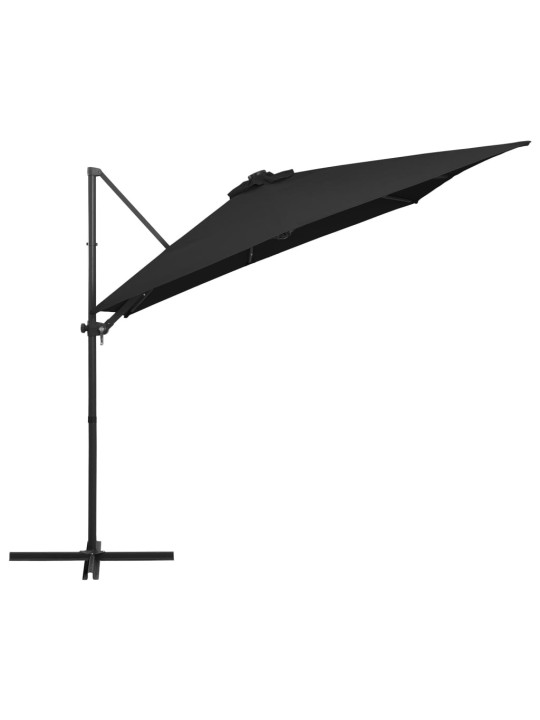 Boční zahradní slunečník s LED ocelová tyč 250 x 250 cm černý