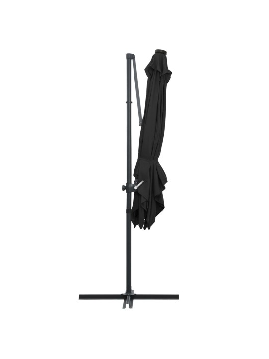 Boční zahradní slunečník s LED ocelová tyč 250 x 250 cm černý