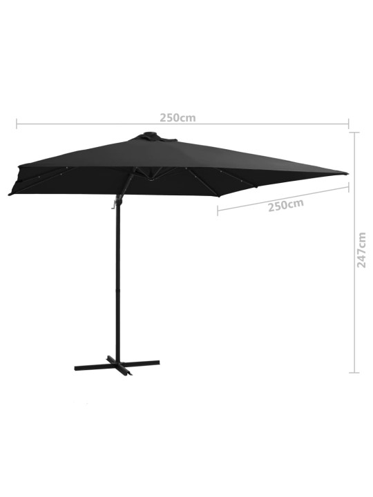 Boční zahradní slunečník s LED ocelová tyč 250 x 250 cm černý