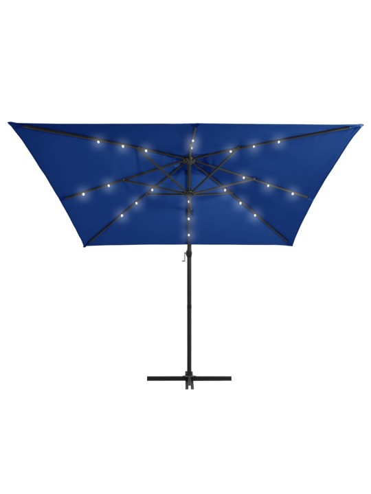 Boční zahradní slunečník s LED ocelová tyč 250 x 250 cm azurový