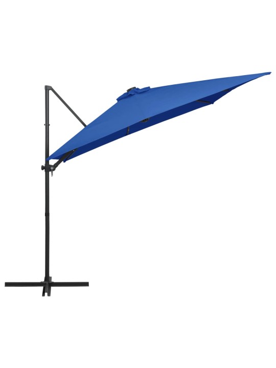 Boční zahradní slunečník s LED ocelová tyč 250 x 250 cm azurový