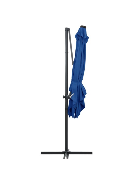 Boční zahradní slunečník s LED ocelová tyč 250 x 250 cm azurový