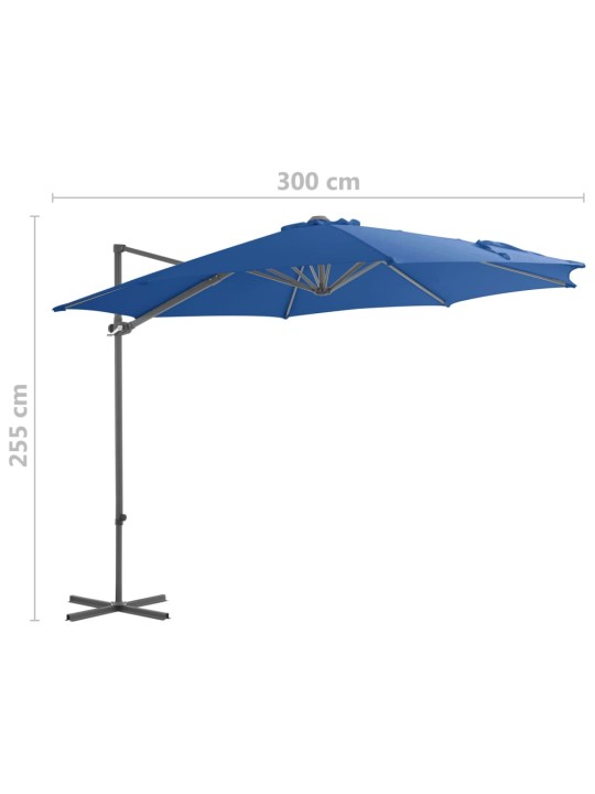 Boční zahradní slunečník s ocelovou tyčí azurový 250 x 250 cm