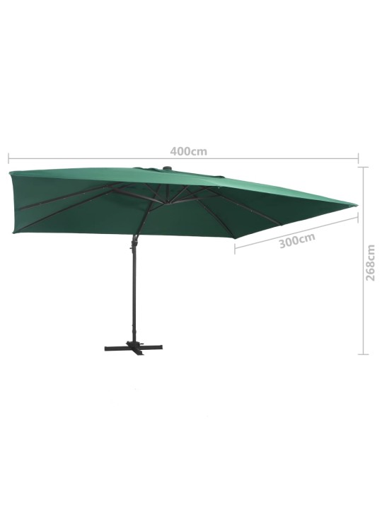 Boční zahradní slunečník s LED hliníková tyč 400x300 cm zelený