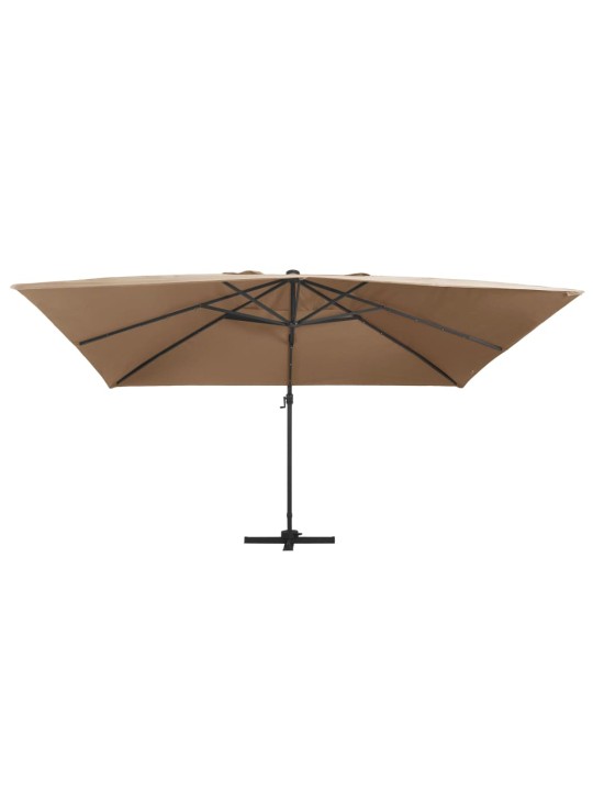 Boční zahradní slunečník s LED hliníková tyč 400 x 300 cm taupe