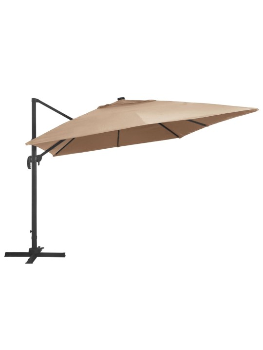 Boční zahradní slunečník s LED hliníková tyč 400 x 300 cm taupe