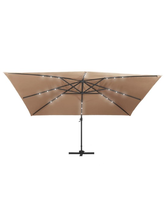 Boční zahradní slunečník s LED hliníková tyč 400 x 300 cm taupe
