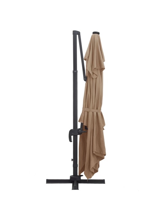 Boční zahradní slunečník s LED hliníková tyč 400 x 300 cm taupe