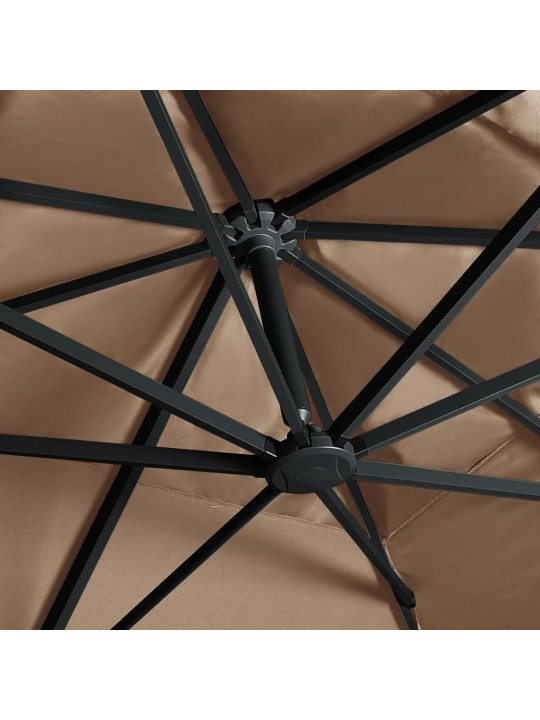Boční zahradní slunečník s LED hliníková tyč 400 x 300 cm taupe