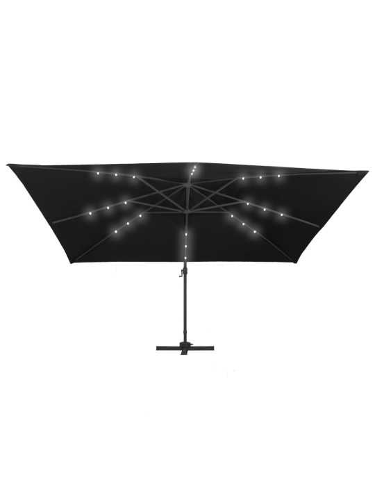 Konzolový slunečník s LED a hliníkovou tyčí 400 x 300 cm černý