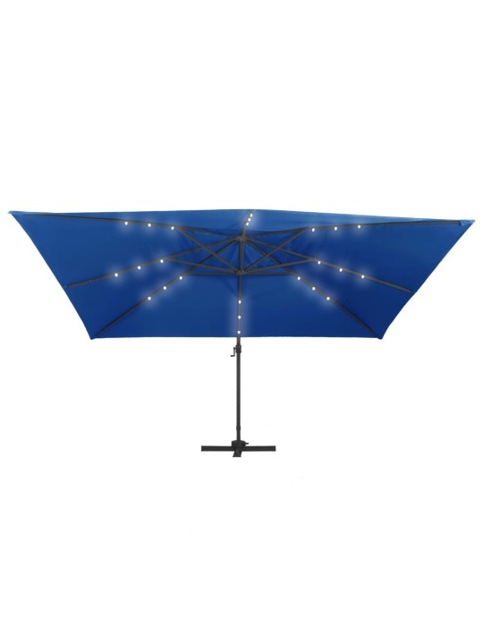 Boční zahradní slunečník s LED hliníková tyč 400x300 cm azurový