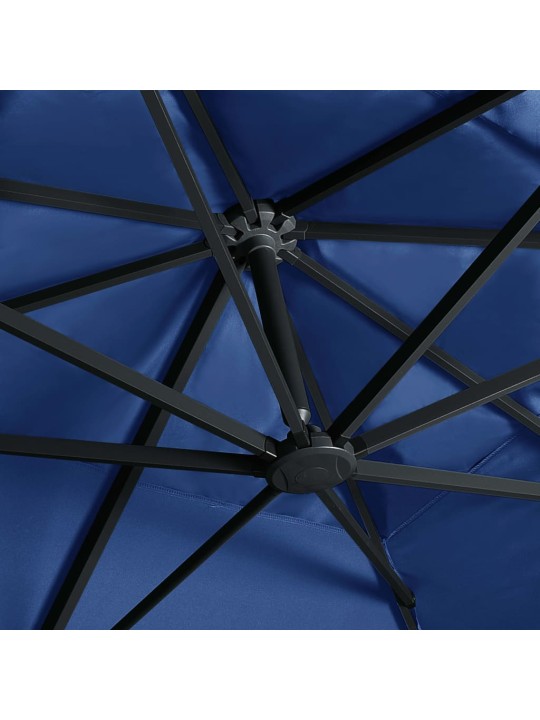 Boční zahradní slunečník s LED hliníková tyč 400x300 cm azurový
