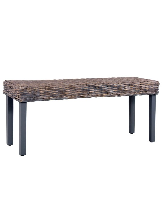 Lavice 110 cm šedá přírodní kubu ratan a masivní mangovník