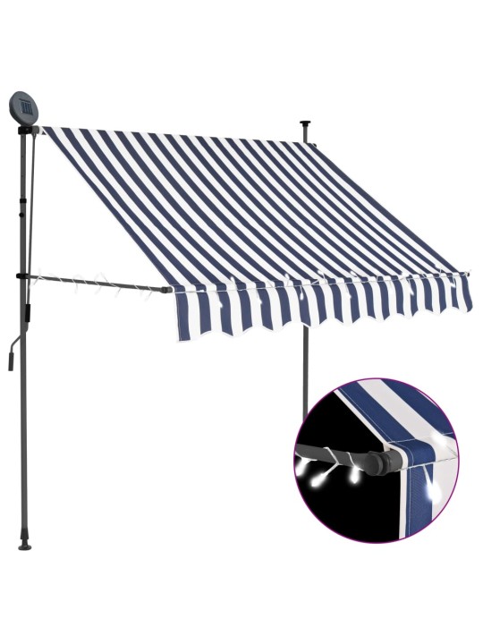 Ručně zatahovací markýza s LED světlem 100 cm modrobílá