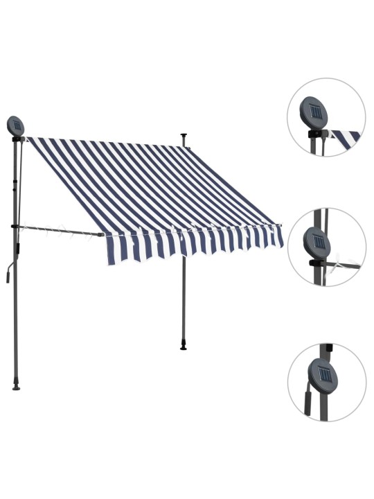 Ručně zatahovací markýza s LED světlem 100 cm modrobílá