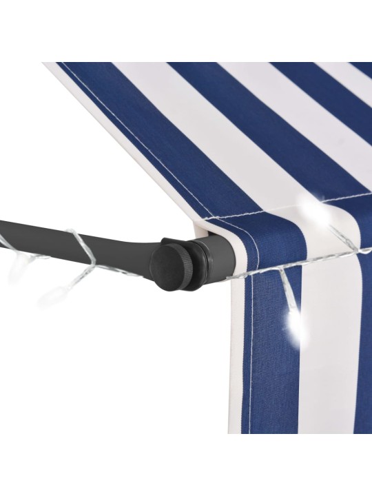 Ručně zatahovací markýza s LED světlem 100 cm modrobílá