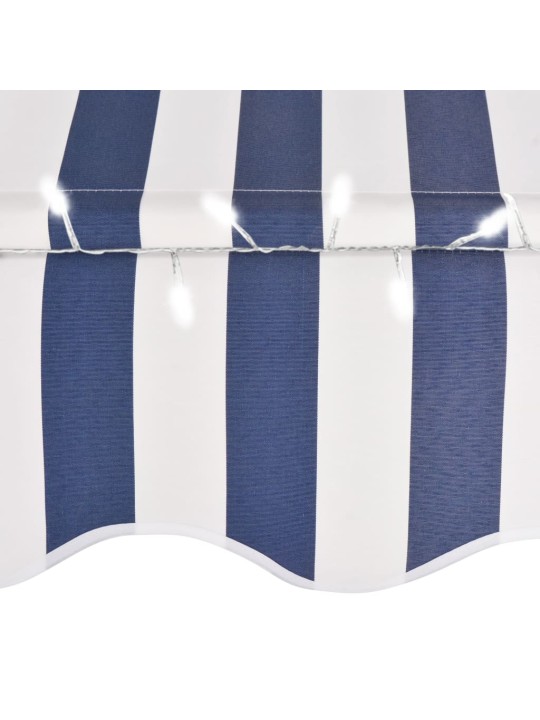 Ručně zatahovací markýza s LED světlem 100 cm modrobílá