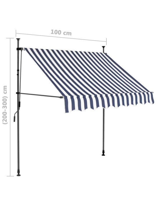 Ručně zatahovací markýza s LED světlem 100 cm modrobílá