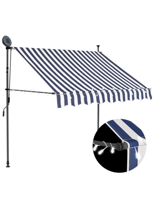 Ručně zatahovací markýza s LED světlem 150 cm modrobílá