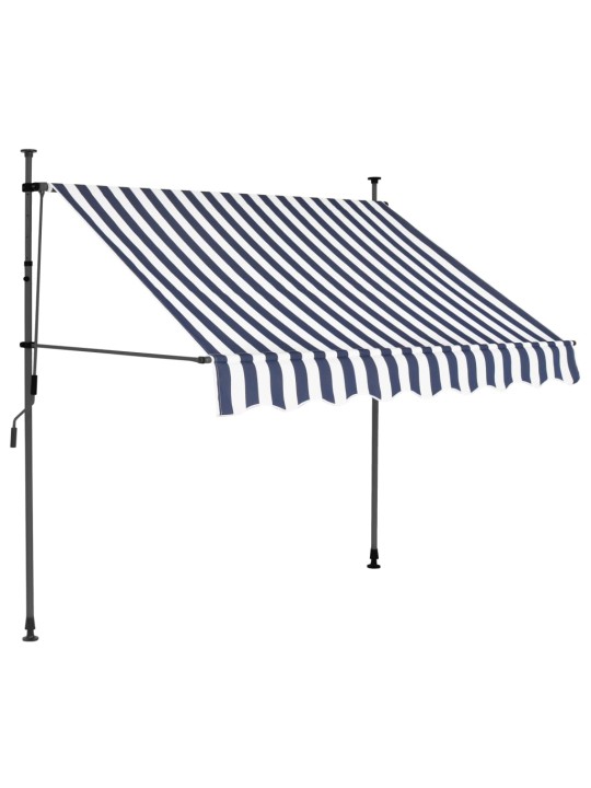 Ručně zatahovací markýza s LED světlem 150 cm modrobílá