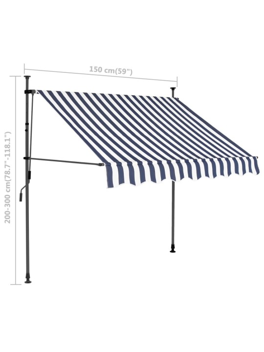 Ručně zatahovací markýza s LED světlem 150 cm modrobílá
