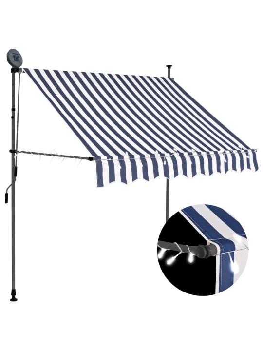 Ručně zatahovací markýza s LED světlem 200 cm modrobílá
