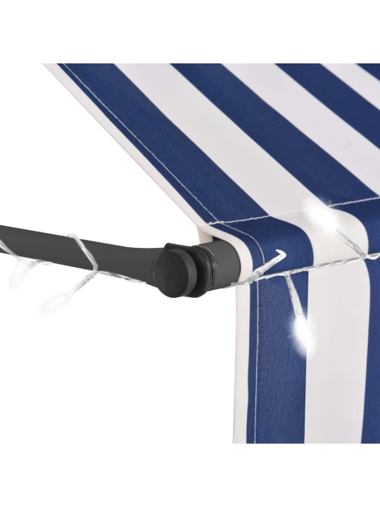 Ručně zatahovací markýza s LED světlem 200 cm modrobílá
