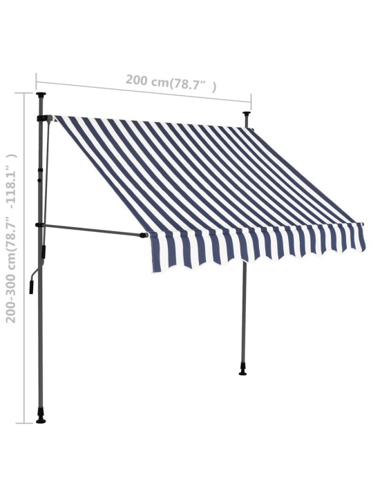 Ručně zatahovací markýza s LED světlem 200 cm modrobílá