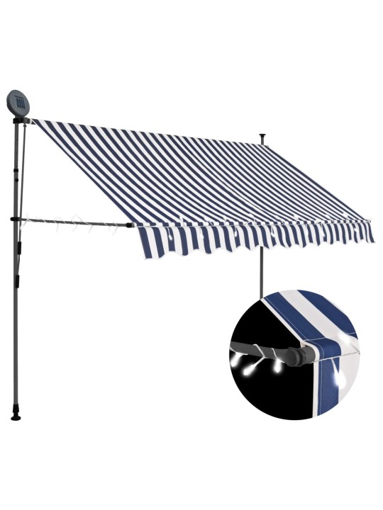 Ručně zatahovací markýza s LED světlem 250 cm modrobílá