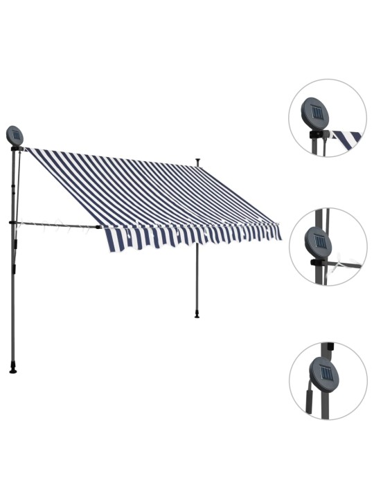 Ručně zatahovací markýza s LED světlem 250 cm modrobílá