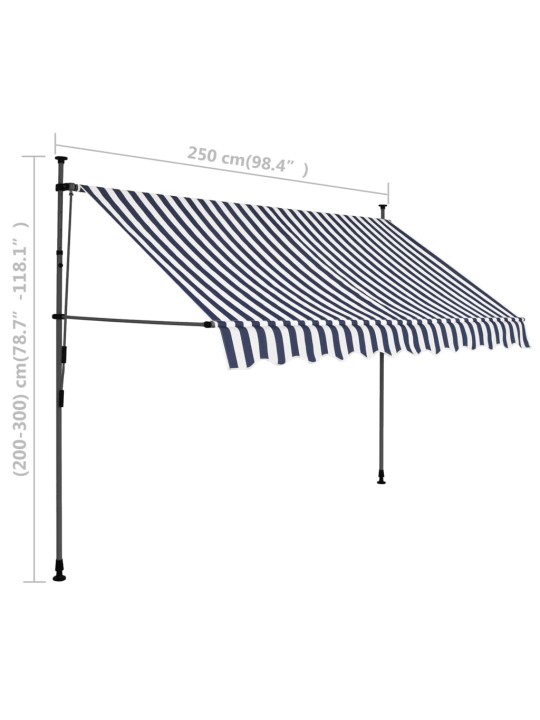 Ručně zatahovací markýza s LED světlem 250 cm modrobílá