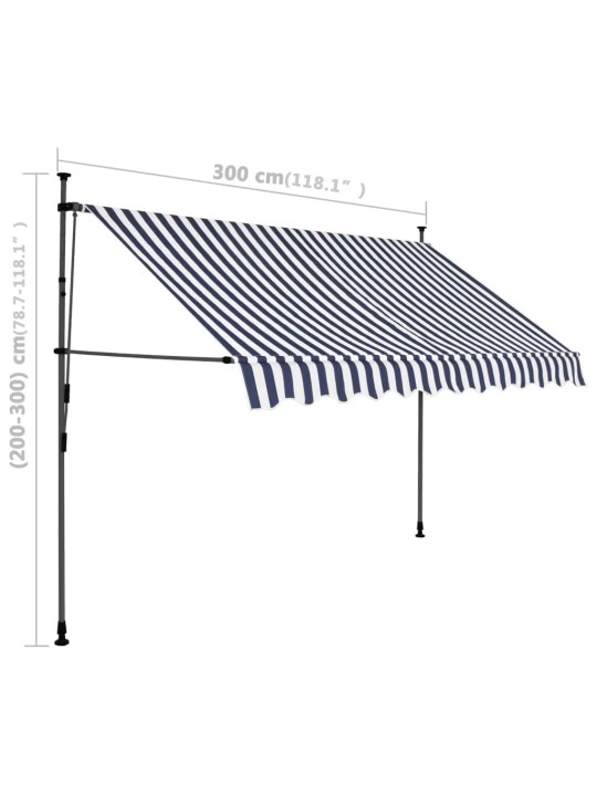Ručně zatahovací markýza s LED světlem 300 cm modrobílá