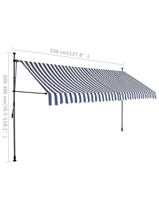 Ručně zatahovací markýza s LED světlem 350 cm modrobílá