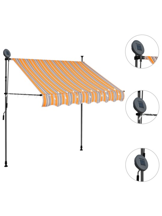 Ručně zatahovací markýza s LED světlem 100 cm žlutomodrá